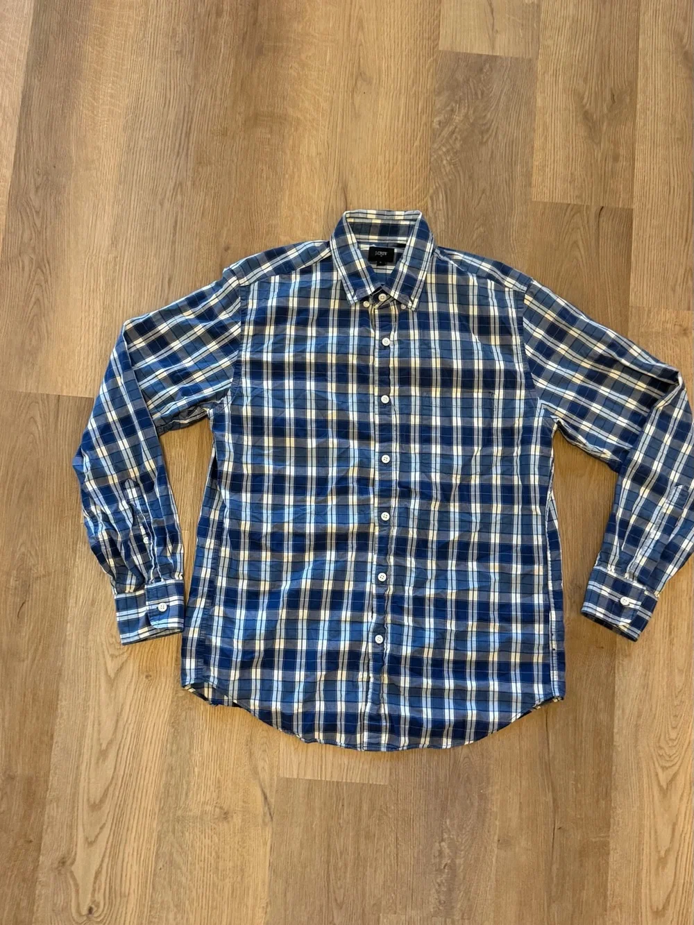 J.Crew Men’s Medium Blue Plaid 100% Cotton Button Down Shirt Preppy